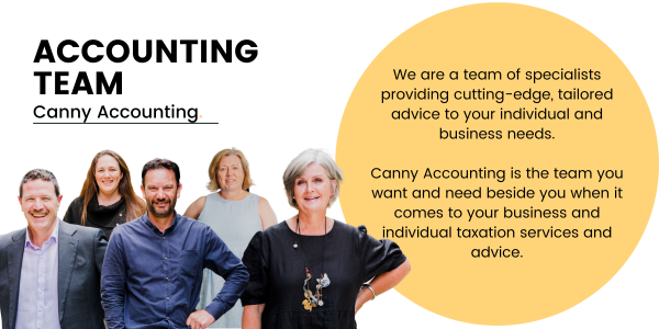 Pictured, Canny Group's Accounting team consisting of; Adam Ramage, Jamie Arrington, Danny Grigg, Krystine Canny-Smith and Amanda Wilkens - standing next to a yellow circle!