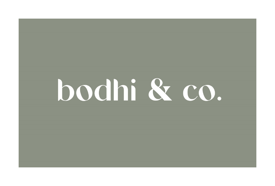 Bodhi & Co logo, white text with the words "bodhi & co." in lower case, white print against a dark sage background.
