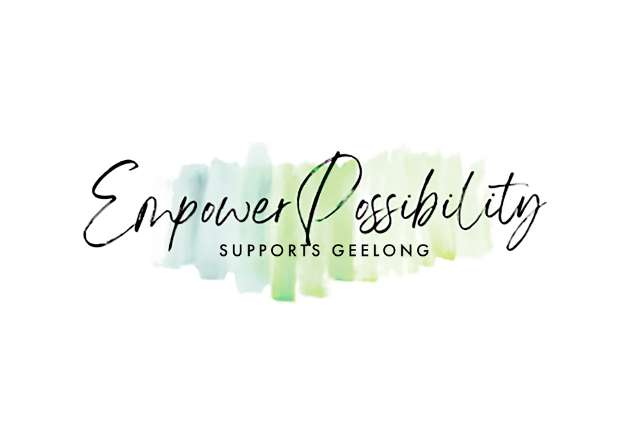 Empower Possibility Support Logo - Curved Writing with blue and green water colours fading out.