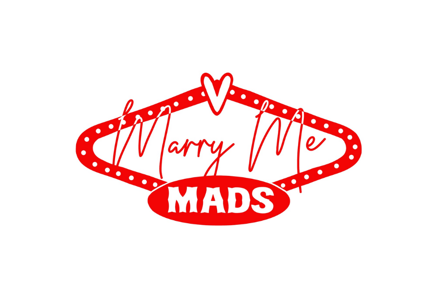 MarryMeMads logo, white background with red artwork and text that reads; "Marrry Me Mads