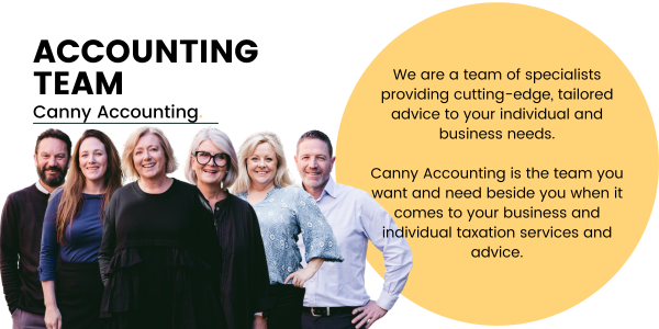 Pictured, our Accounting Managers standing together and smiling against a white tile, with a yellow circle on the righ hand side letting everyone know about our team.